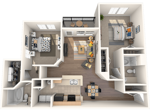 Floor plan for 2 beds, 2 baths, 1186 sqft